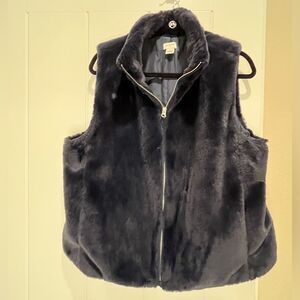 J Crew Faux Fur Navy Blue Vest
